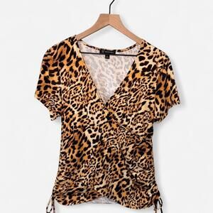 Leopard Print V Neck Wrap Top